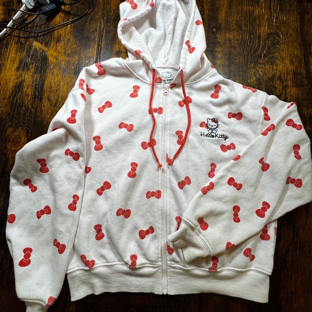 Hello Kitty White Hoodie with Red Bow Print
